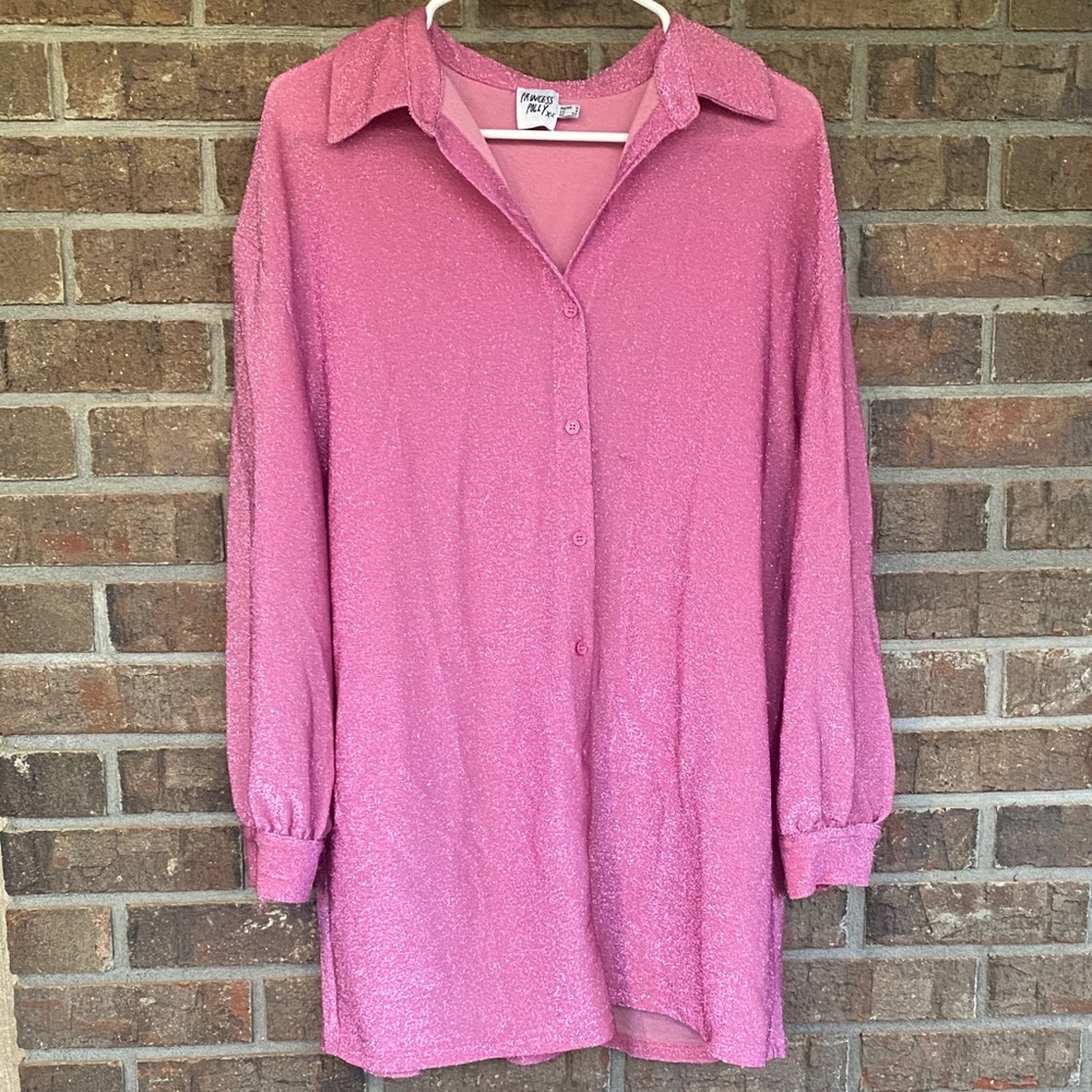Princess Polly Pink Shimmery Button-Up Tunic